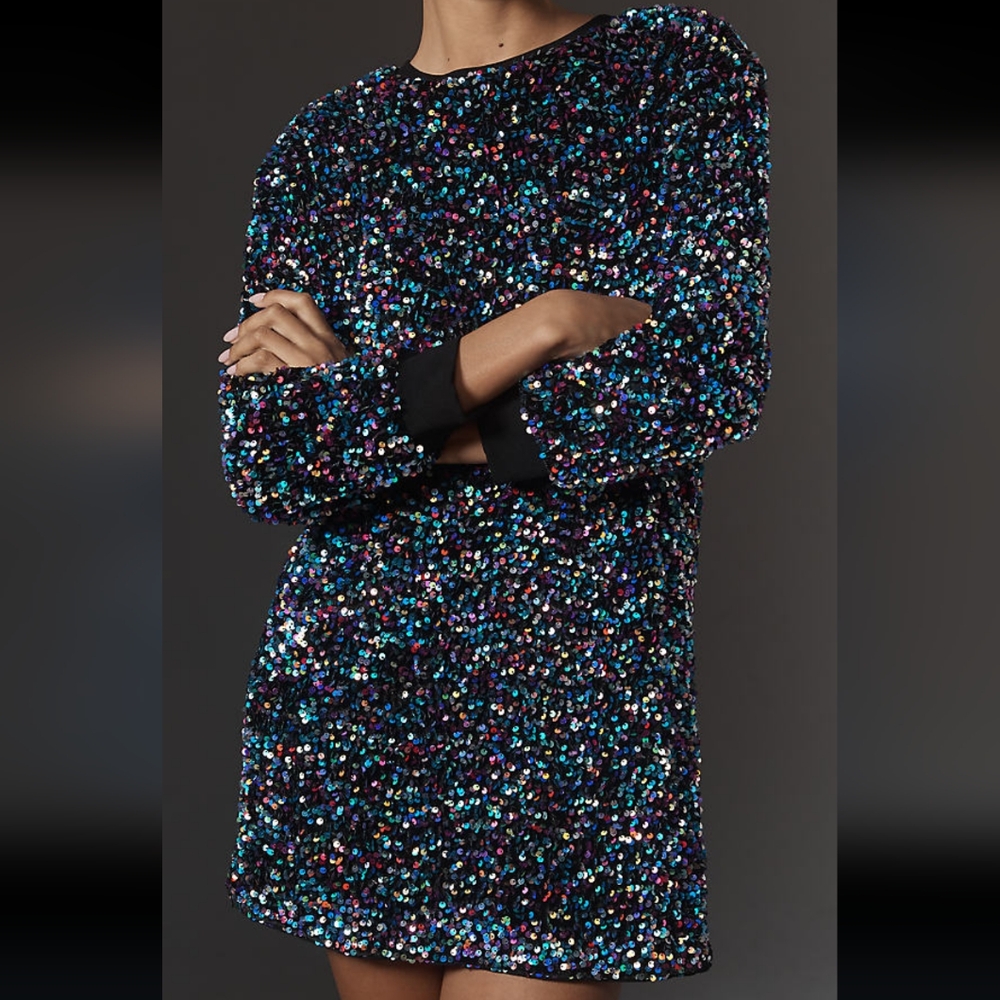 NEW Anthropologie Long-Sleeved & Lined Sequin Tunic Dress